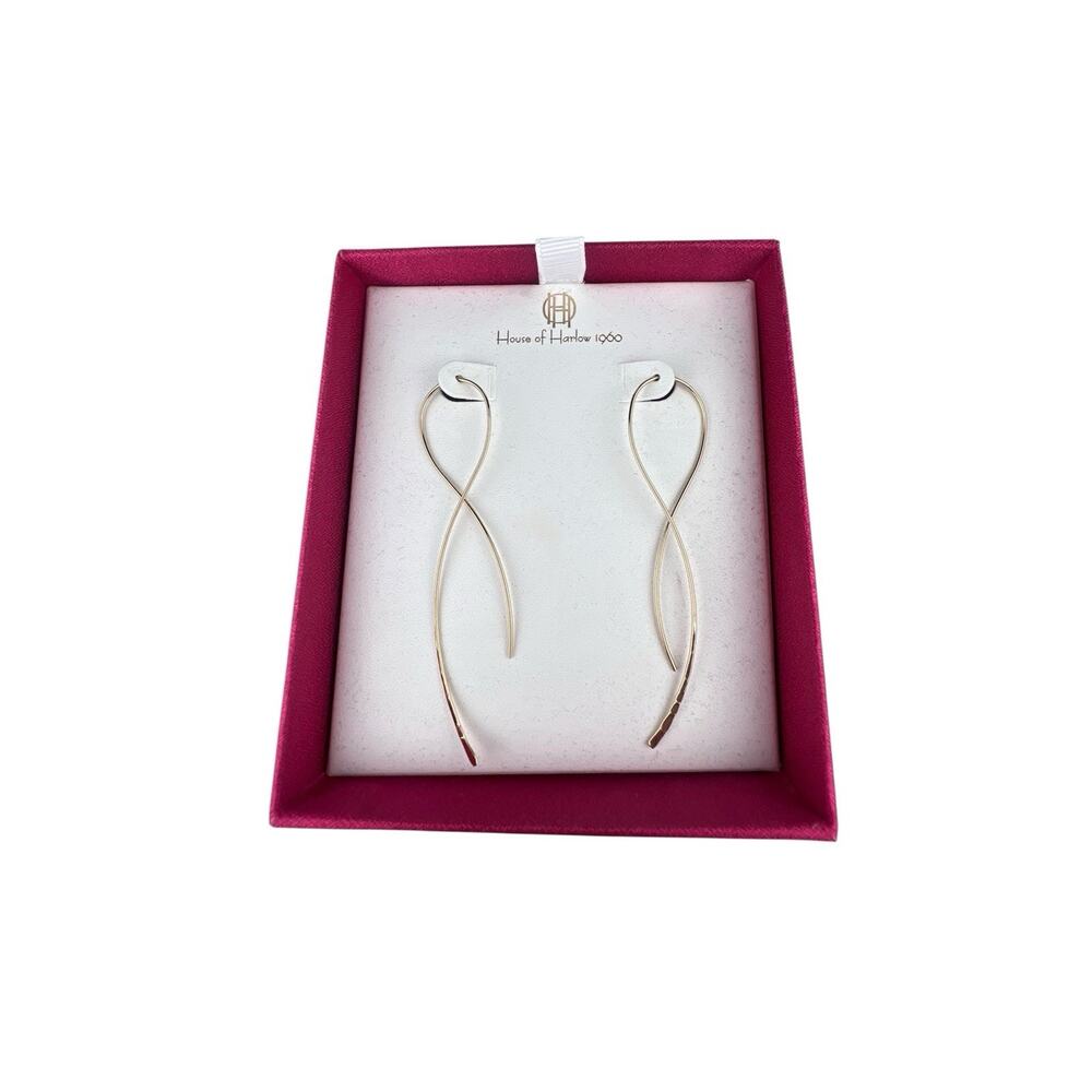 House of Harlow 1960 Gold Tone Threader Pierced Earrings in Box